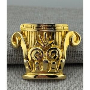 Ugo Correani Italy Vintage Gold Tone Greek Key Etruscan Planter Urn Pin